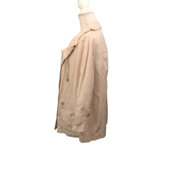 TALBOTS Sz 14W Khaki Button Up Ruffled Neck Long Sleeve Front Pockets Jacket - Picture 4 of 6